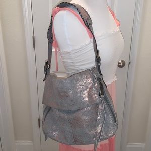 Aimee Kestenberg Bali Rose Gold Leather  1 Strap Shoulder Handbag Double Entry